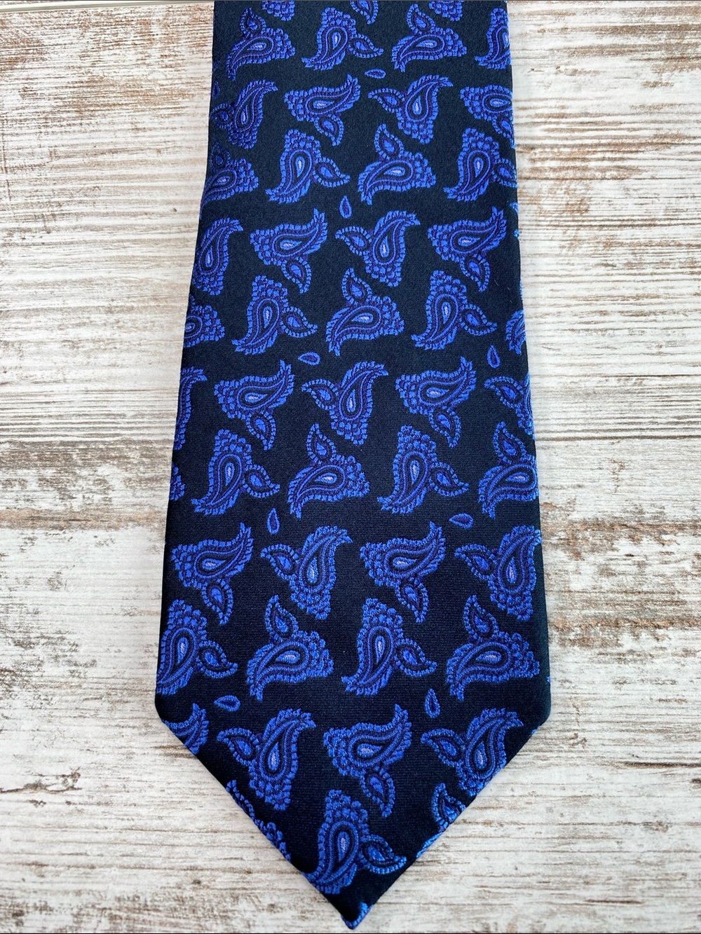 Paul Fredrick Silk Tie Extra Long 64” Black Blue Paisley 3.5” Classic